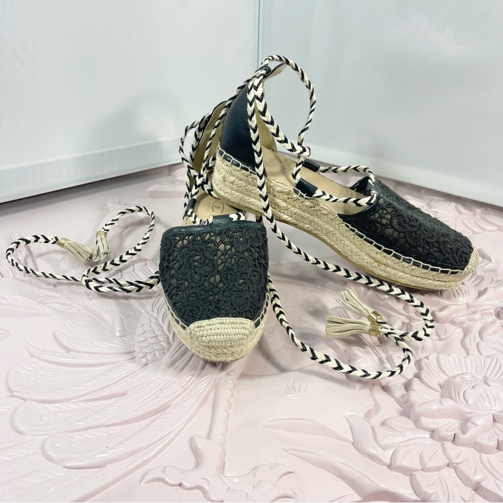 Nanette Lepore Bitsty1 Platform Braided Ankle Lace Up Black Espadrille Women’s 8